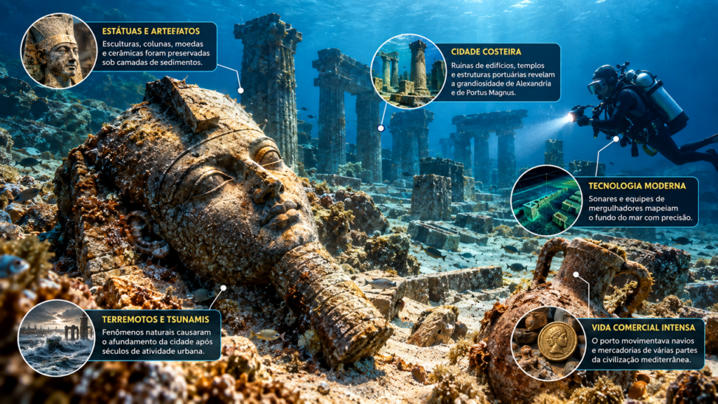 Mais de 1.600 anos depois, arqueólogos localizam uma verdadeira “cidade fantasma” escondida sob as águas do Mediterrâneo e descobrem seus segredos