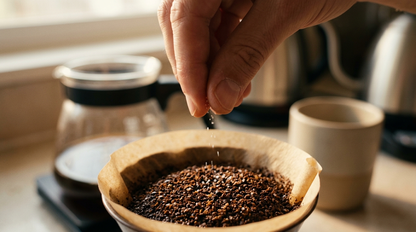 Colocar uma pitada de sal no pó do café antes de passar: para que serve e por que baristas recomendam esse truque