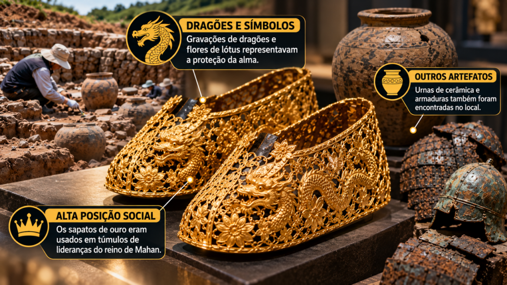 Sapatos de ouro ornamentados com dragões foram encontrados em sepulturas antigas e revelam como uma civilização coreana homenageava seus mortos com objetos de grande prestígio