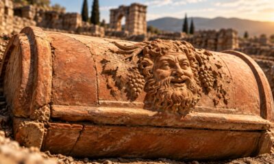 Arqueólogos encontram sarcófago romano de quase 2.000 anos na Turquia com rosto de Sileno esculpido na tampa e uma característica que chama a atenção dos pesquisadores