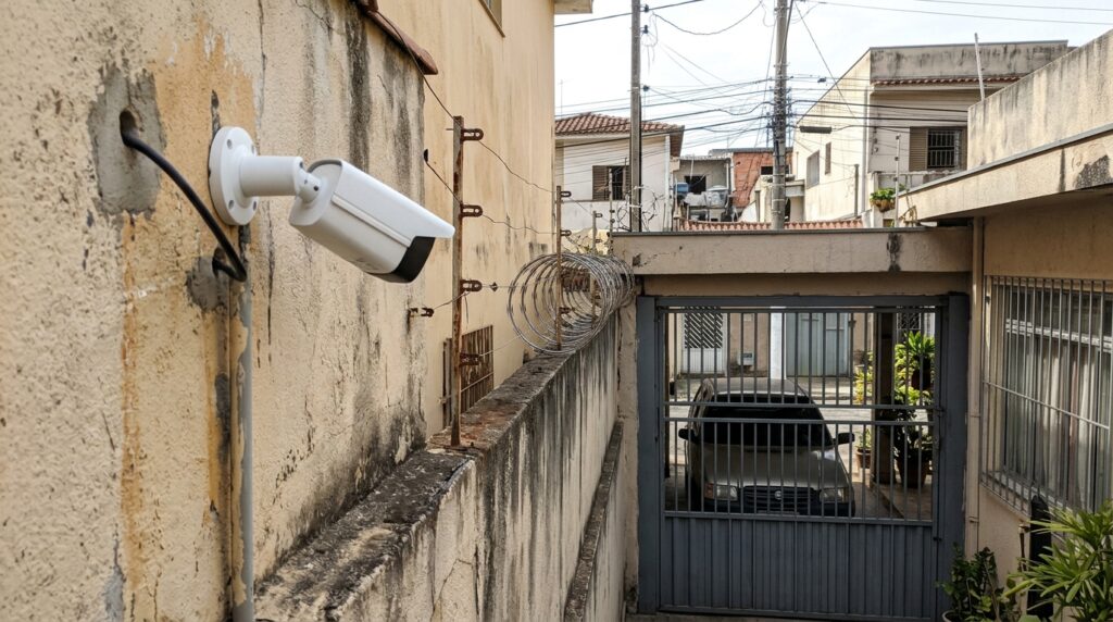 Vizinho instala quatro câmeras com áudio apontadas para a garagem ao lado e família descobre que até as conversas durante o almoço podem envolver questões de privacidade e limites legais