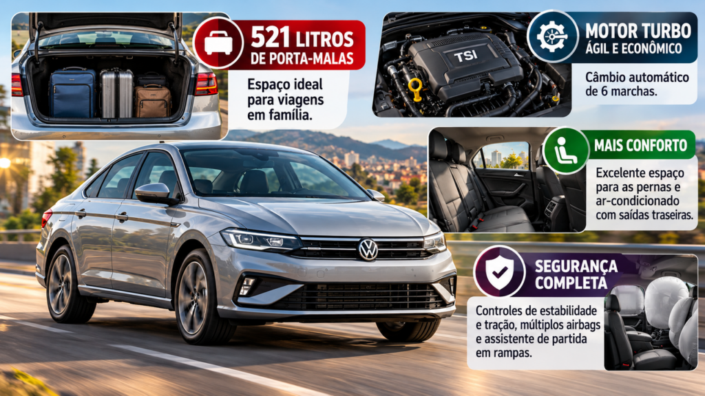 Custa menos que um Toyota Corolla e entrega motor turbo: sedã 2021 da Volkswagen tem câmbio automático de 6 marchas, porta-malas de 521 litros e equipamentos que chamam atenção no mercado de usados