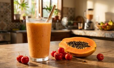 Acerola e mamão no liquidificador: para que serve essa mistura e por que ela pode ajudar a aumentar o consumo de vitamina C e fibras no café da manhã