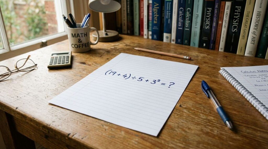 Parece uma conta fácil, mas (19+ 4) ÷ 5 + 3² está confundindo muita gente