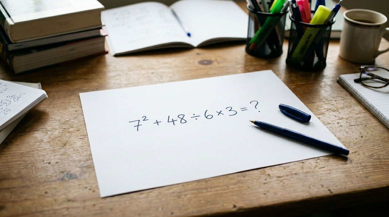 Seu primeiro palpite pode ser o maior erro neste desafio de matemática básica: 7² + 48 ÷ 6 × 3