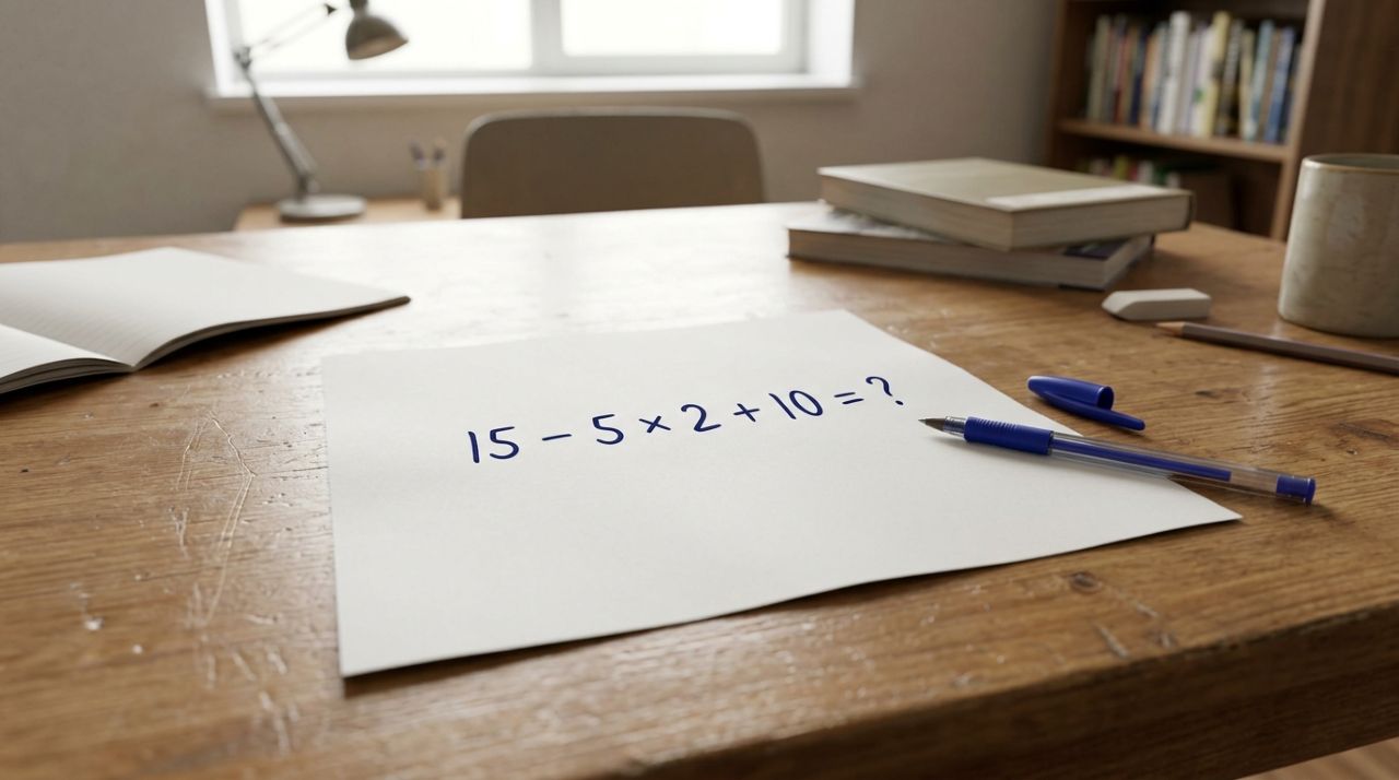 Não precisa de calculadora, apenas lembrar uma regra: 15 − 5 × 2 + 10