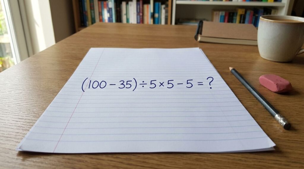 Sem calculadora, prove que ainda lembra da matemática básica: (100 – 35) ÷ 5 × 5 – 5