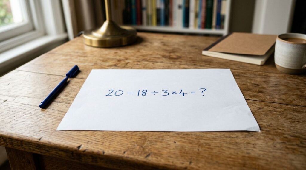 Não resolva na ordem em que está escrito: 20 − 18 ÷ 3 × 4 desafia sua memória matemática