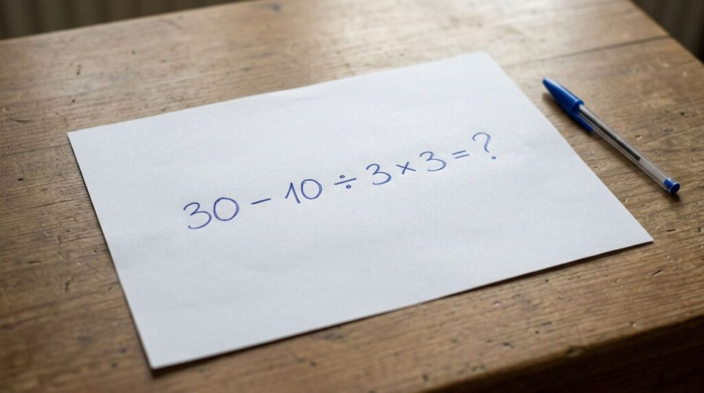Só 1 em cada 10 acerta: quanto dá 30 − 10 ÷ 3 × 3?