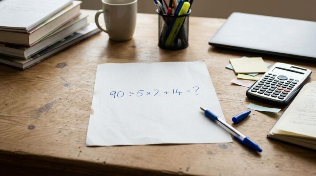 O teste de matemática que mexe com o orgulho de quem sempre tirou nota 10 na escola: 90 ÷ 5 × 2 + 14