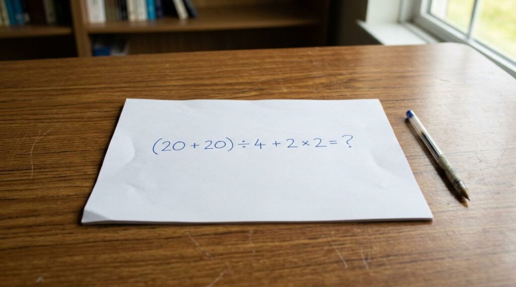 A maioria começa pela parte errada: (20 + 20) ÷ 4 + 2 × 2