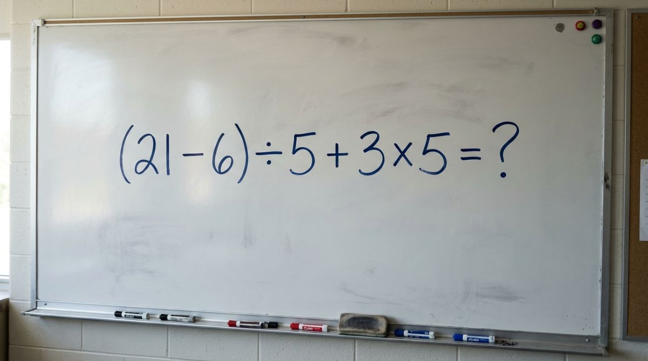 A maioria começa pela parte errada: (21 – 6) ÷ 5 + 3 × 5
