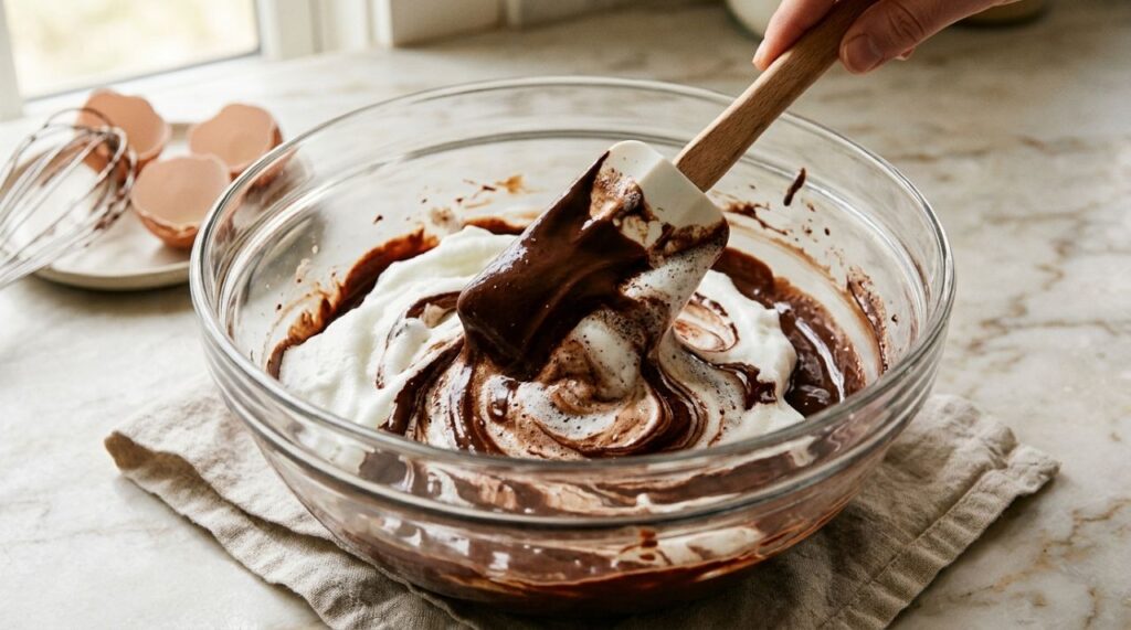 Chefs de confeitaria concordam: “Para a mousse de chocolate ficar leve e aerada, não misture chocolate ainda muito quente às claras batidas, mas espere amornar antes de incorporar”