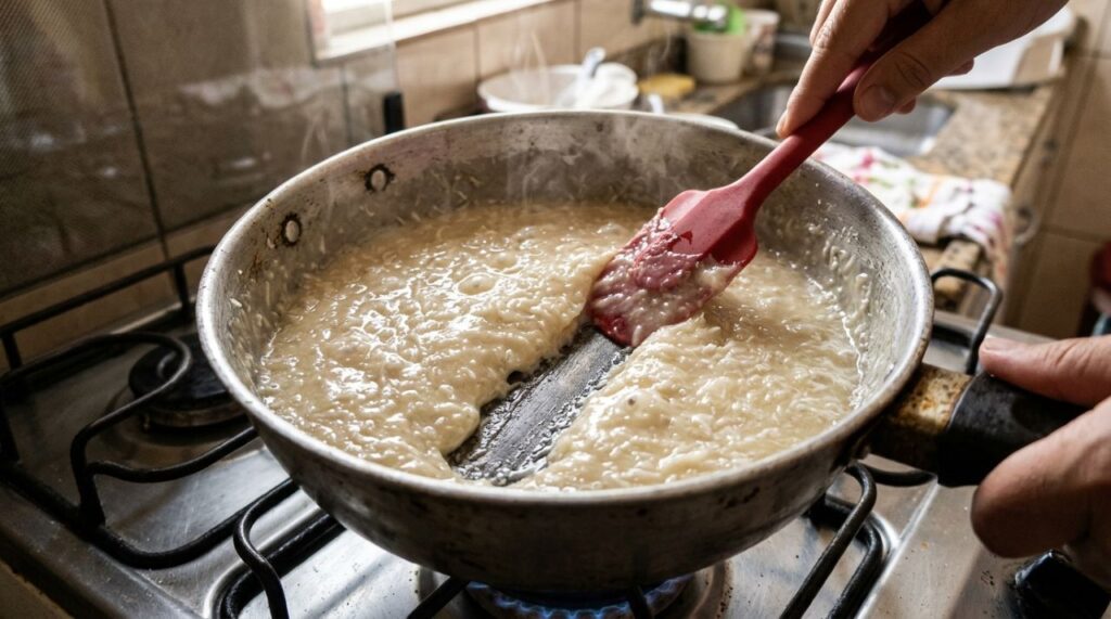 Confeiteiros afirmam: “Para o beijinho de coco ficar macio e fácil de enrolar, não cozinhe a mistura em fogo alto para terminar mais rápido, mas mexa em fogo baixo até atingir a consistência correta”
