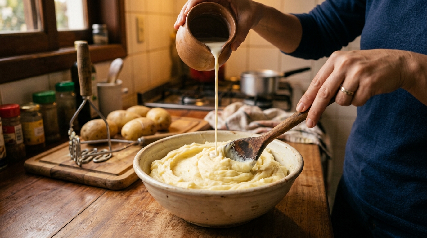 Chefs de cozinha concordam: para o purê ficar cremoso, não bata a batata no liquidificador, mas amasse com garfo ou espremedor