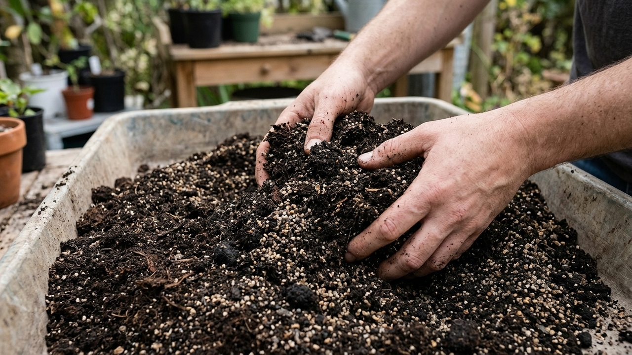 A proporção exata de três ingredientes simples que cria o substrato perfeito e aerado para plantas de interior nunca mais morrerem