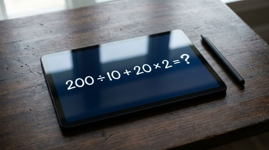 Parece uma conta de criança, mas muita gente esquece qual operação fazer primeiro: 200 ÷ 10 + 20 × 2