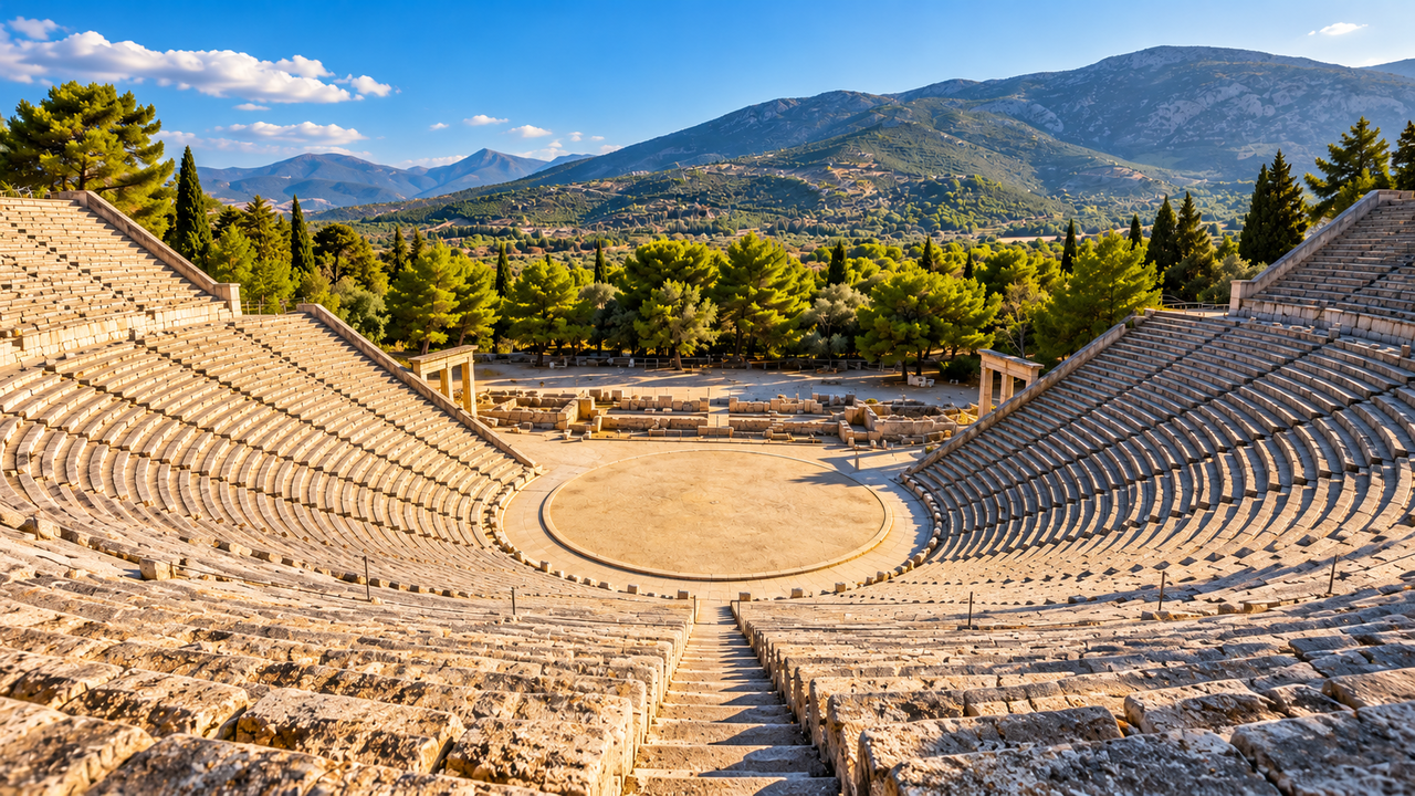 Construído no século I a.C. para cerimônias religiosas e grandes eventos públicos, o Teatro de Epidauro atravessou mais de 2.000 anos e se tornou um dos maiores símbolos da arquitetura grega