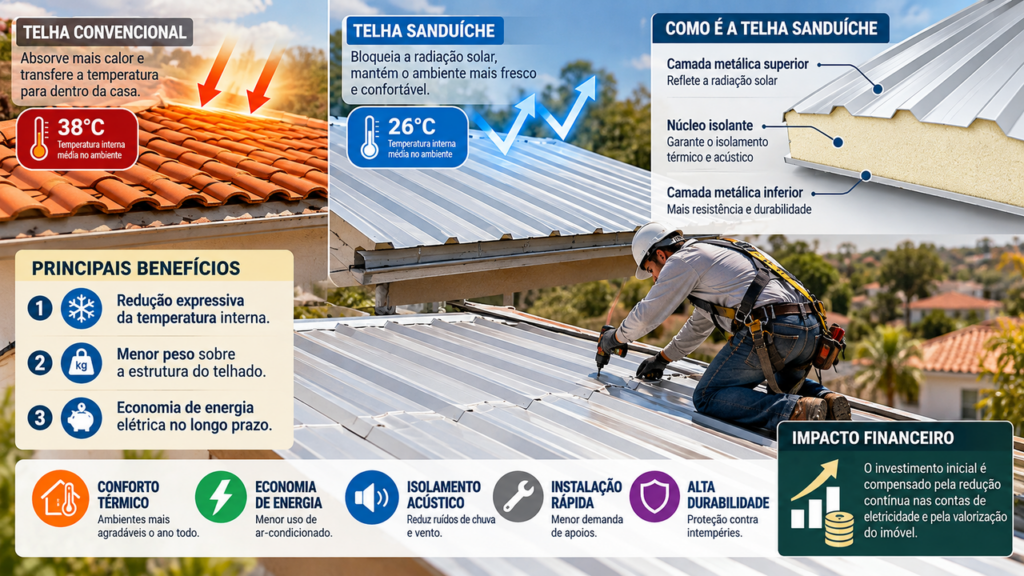 Família troca o telhado antigo por telhas sanduíche para diminuir o calor nos cômodos e revela quanto custou a reforma que ajudou a deixar a casa mais confortável