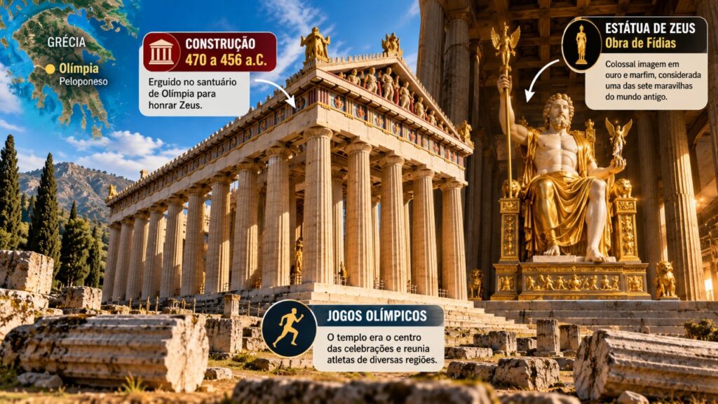 Erguido na Antiguidade, o Templo de Zeus em Olímpia atravessou mudanças religiosas, terremotos e séculos de destruição, deixou de receber os antigos cultos dedicados ao deus grego e continua como um dos monumentos mais importantes da história da Grécia, com ruínas ligadas ao nascimento dos Jogos Olímpicos