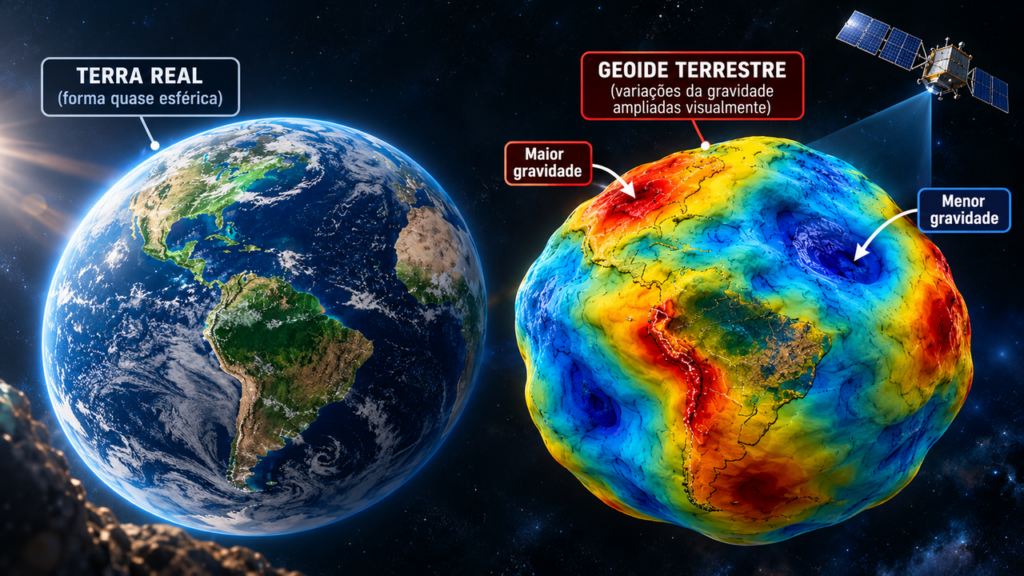 Imagens da NASA mostram a Terra toda deformada, parecendo uma batata gigante, mas esse formato incomum esconde um fenômeno real que ajuda a explicar por que a gravidade não é igual em todo o planeta