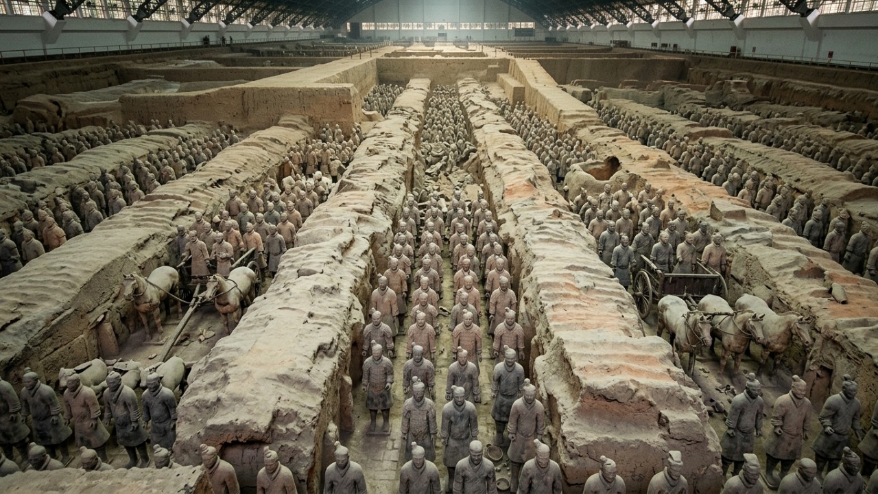 Em 1974, camponeses chineses cavavam um poço quando acertaram a cabeça de uma estátua de barro e revelaram um exército de milhares de soldados enterrados há mais de 2 mil anos, cada um com um rosto diferente
