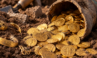 Um tesouro com centenas de moedas de ouro permaneceu escondido por quase 1.000 anos até ser encontrado perto de um antigo castelo que pode revelar a riqueza acumulada durante a Idade Média