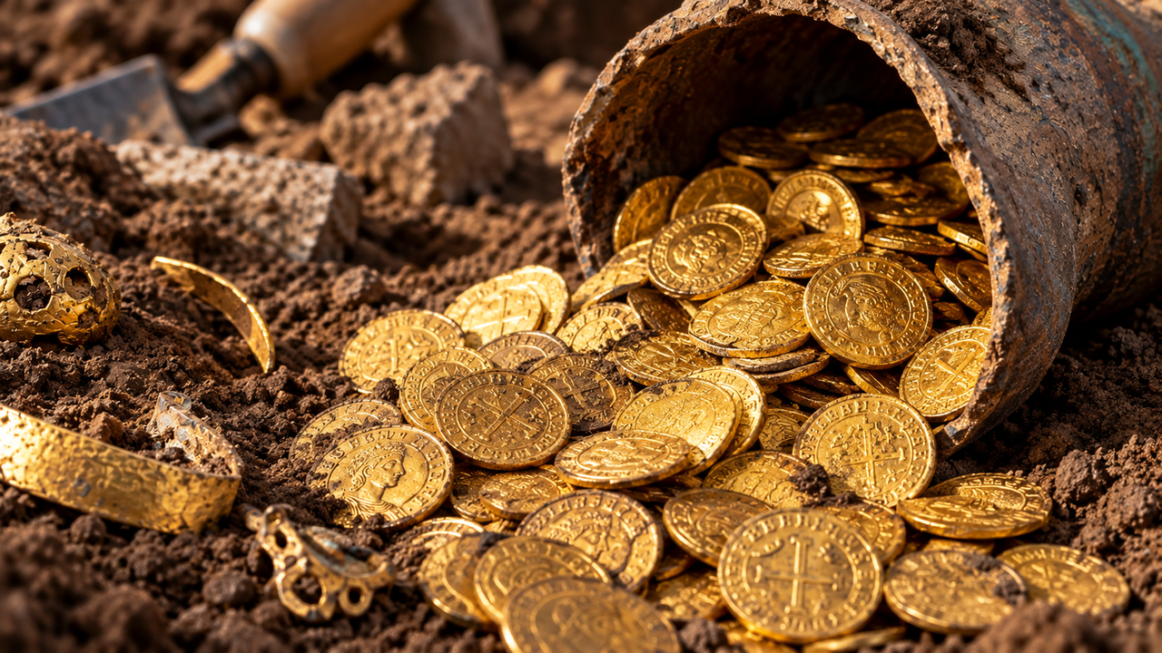 Um tesouro com centenas de moedas de ouro permaneceu escondido por quase 1.000 anos até ser encontrado perto de um antigo castelo que pode revelar a riqueza acumulada durante a Idade Média