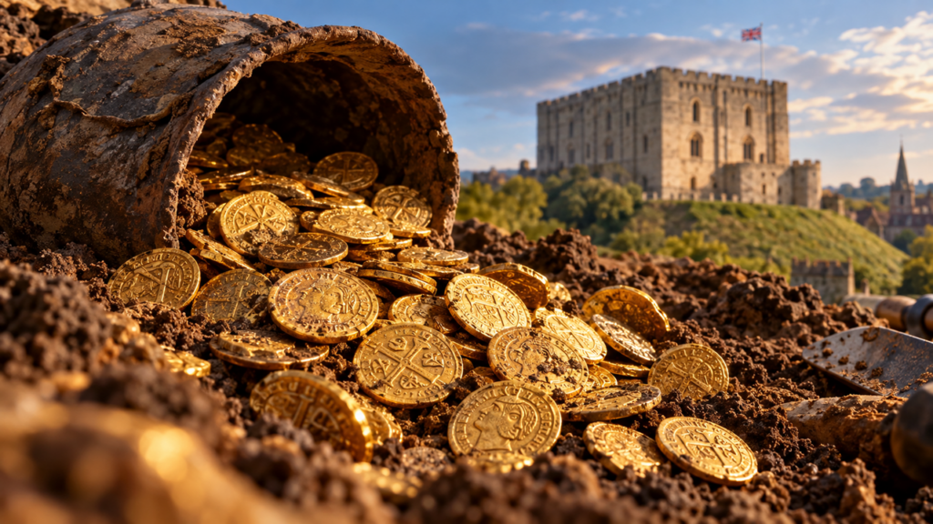 Um tesouro com centenas de moedas de ouro permaneceu escondido por quase 1.000 anos até ser encontrado perto de um antigo castelo que pode revelar a riqueza acumulada durante a Idade Média