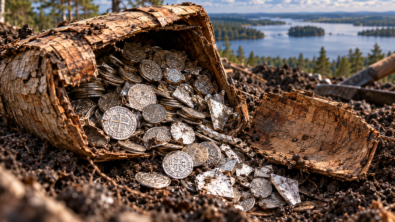 Mais de 4 kg de moedas de prata ficaram escondidas por séculos até serem descobertas em um tesouro viking que pode revelar segredos do comércio medieval