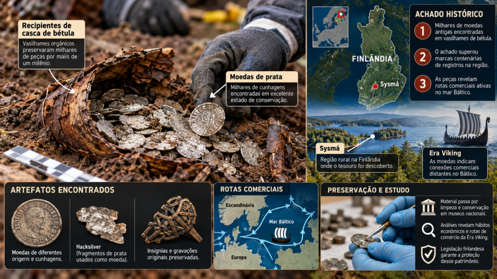 Mais de 4 kg de moedas de prata ficaram escondidas por séculos até serem descobertas em um tesouro viking que pode revelar segredos do comércio medieval