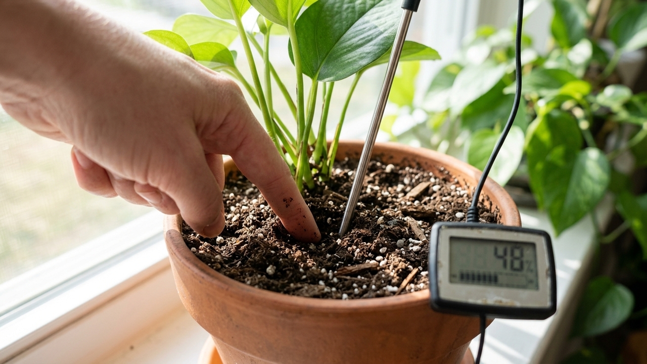 O teste do dedo ou higrômetro de ponta: a comparação prática da agronomia que revela a melhor forma de medir a umidade real do vaso