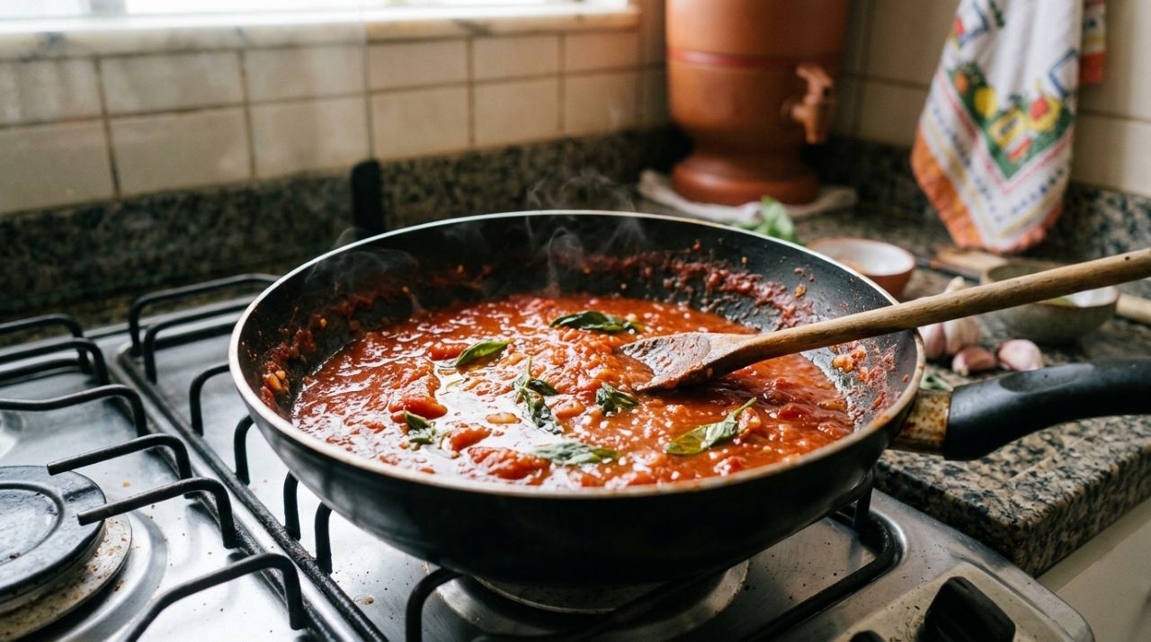 Chefs de cozinha afirmam: para o molho de tomate caseiro ficar mais saboroso, não coloque todos os ingredientes de uma vez, mas refogue a cebola e o alho primeiro