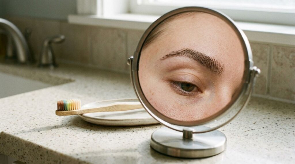 Usar uma escova de dentes limpa para alinhar as sobrancelhas: o truque simples que deixa os fios mais organizados sem pesar