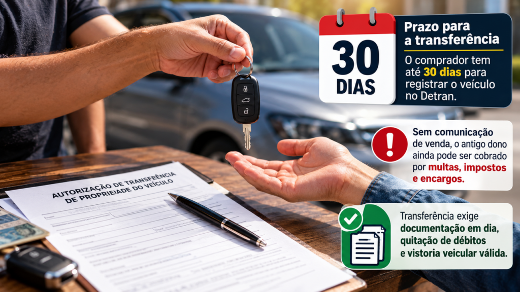 Carro vendido continua registrado no nome do antigo proprietário e uma regra do Código de Trânsito Brasileiro explica o que pode acontecer quando a transferência não é feita dentro do prazo