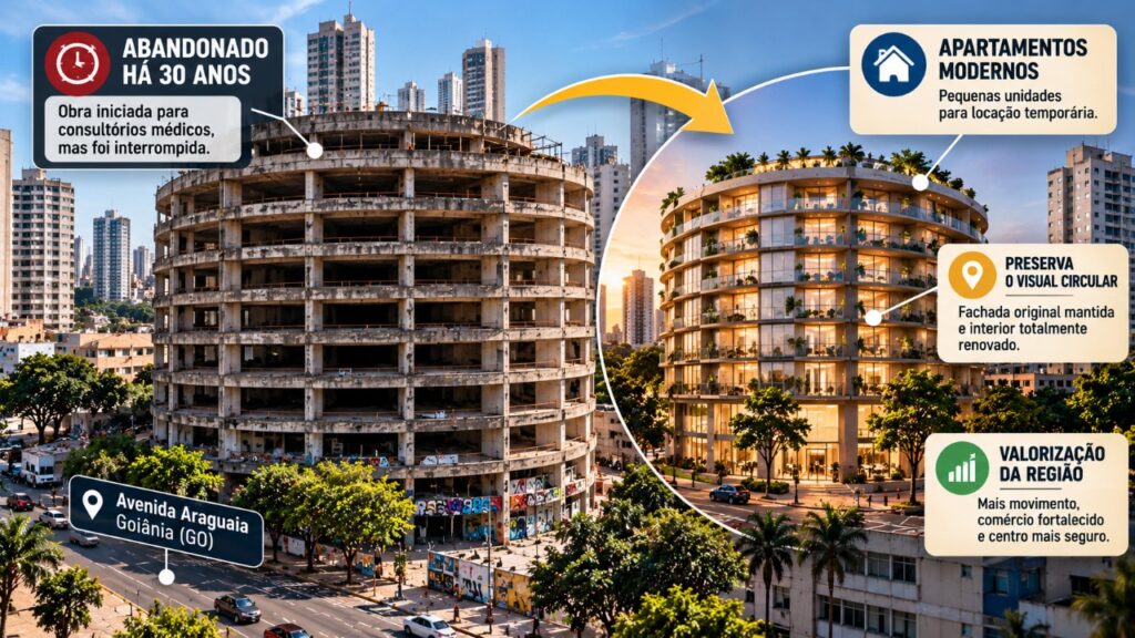 Após 30 anos abandonado, prédio redondo que virou símbolo do centro pode ganhar uma nova vida com apartamentos modernos e um projeto de transformação que promete mudar sua história