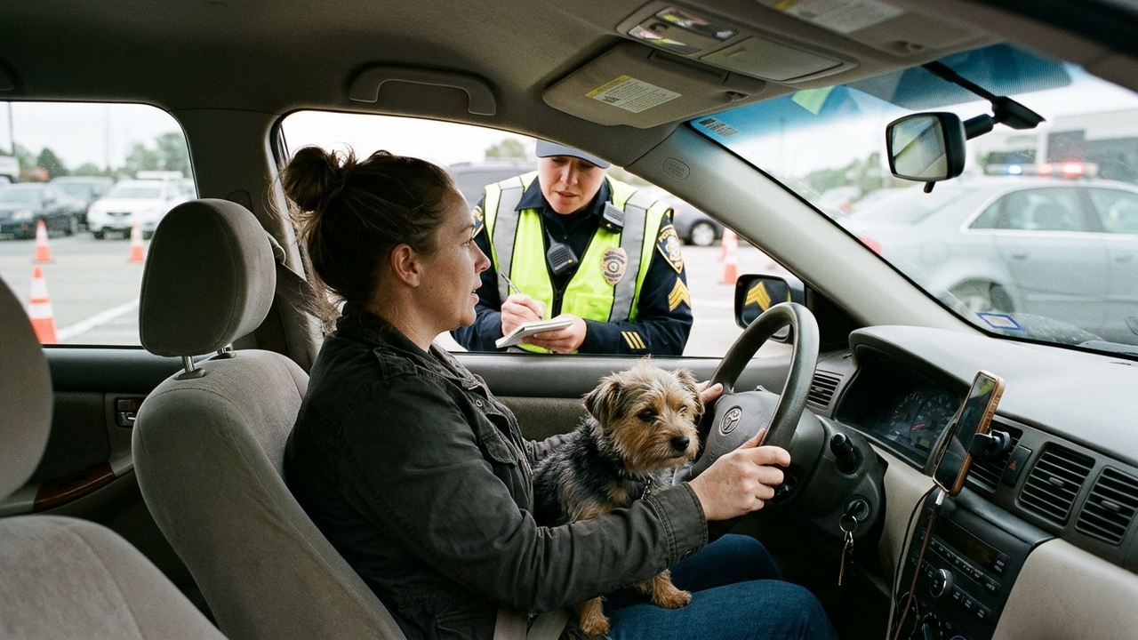 Motorista viaja com cachorro no colo ao volante, é flagrado pela polícia e recebe multa de R$ 130 reais além de 4 pontos na CNH