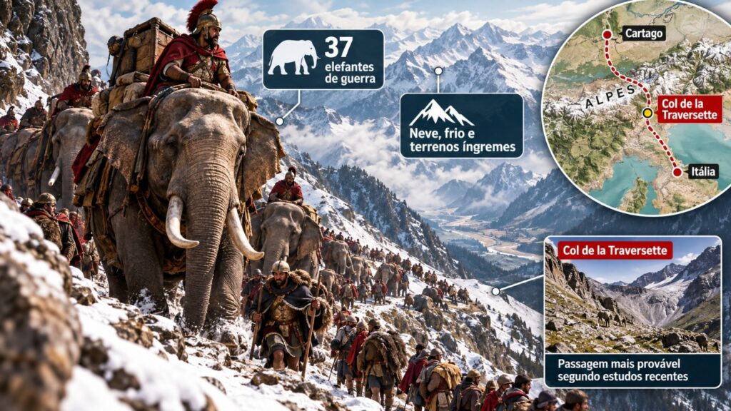 O exército de Aníbal atravessou os Alpes com elefantes de guerra há mais de dois mil anos e surpreendeu Roma com uma das campanhas mais ousadas da Antiguidade 