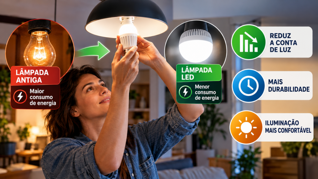 Família troca as lâmpadas antigas por modelos de LED para gastar menos eletricidade e descobre quanto a mudança pode representar de economia no orçamento doméstico ao longo de um ano