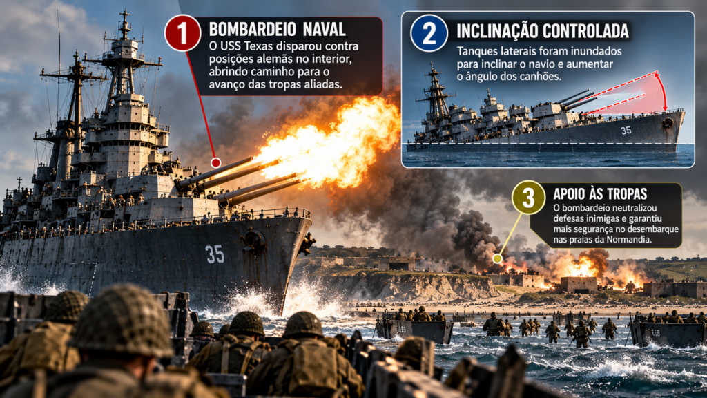 Em 1944, o USS Texas inclinou o próprio casco para disparar mais longe durante o Dia D, em uma manobra ousada que ajudou a apoiar o avanço das tropas aliadas na Normandia