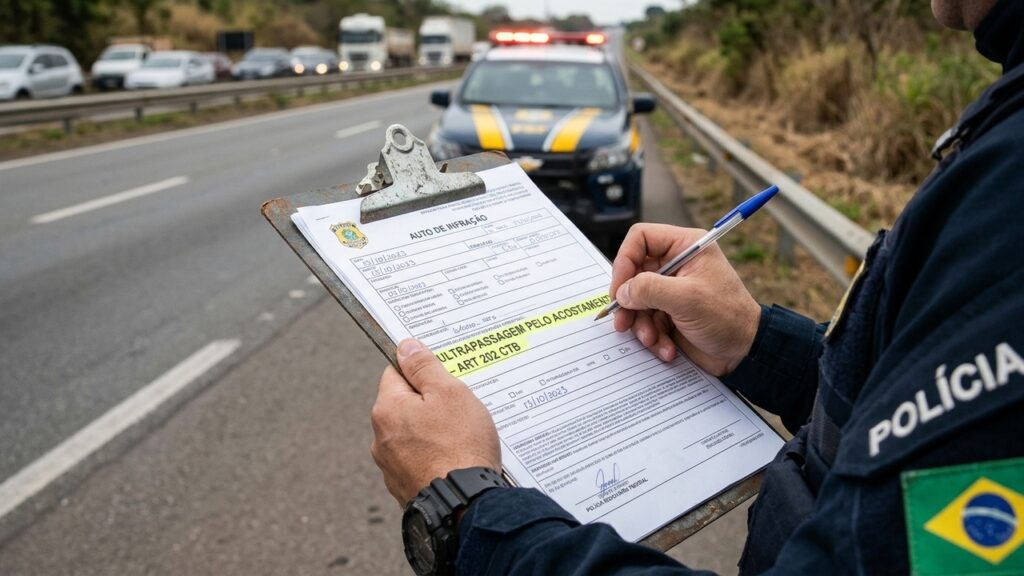 Motorista corta fila pelo acostamento em feriado congestionado, é flagrado pela polícia e recebe multa gravíssima multiplicada de R$ 1.467