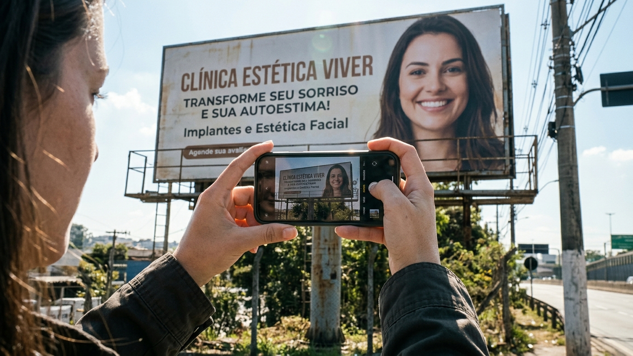 Mulher descobre sua foto estampada em outdoor de clínica estética sem autorização e Justiça obriga retirada com multa de R$ 25 mil