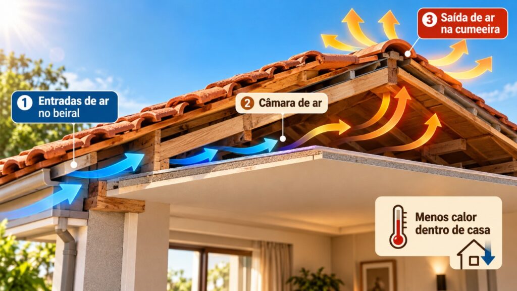 A abertura de ventilação instalada perto do telhado que ajuda a liberar o ar quente acumulado e pode melhorar o conforto térmico dos ambientes