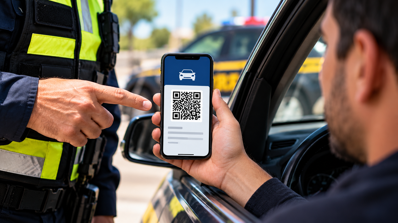 Motorista mostra comprovante de seguro pelo celular durante blitz, agente questiona a validade do arquivo e ele descobre por que uma imagem não substitui o documento oficial