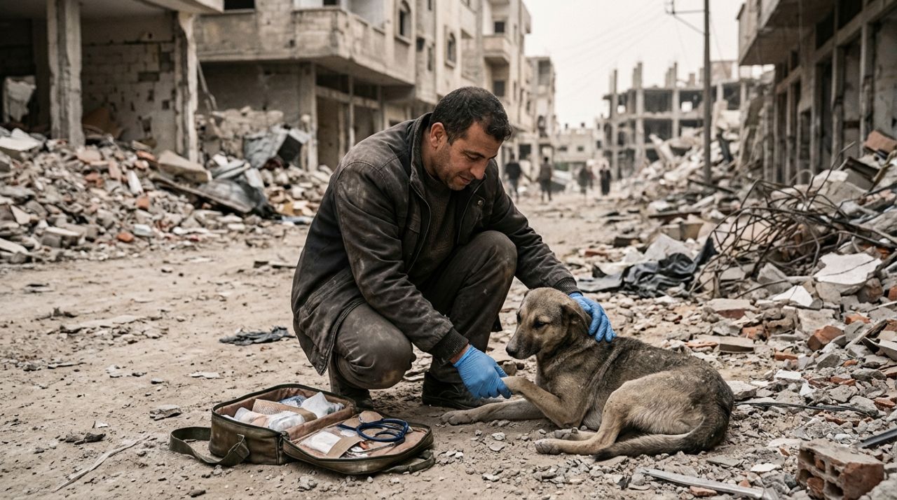 Veterinário em Gaza arrisca a própria vida para continuar salvando cães e gatos abandonados em meio à guerra e emociona ao se recusar a deixar os animais sem ajuda