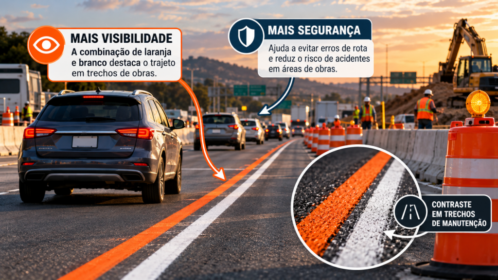 Faixas laranja e brancas estão surgindo nas rodovias e podem evitar acidentes graves: entenda por que essa nova sinalização ajuda os motoristas a não se confundir em trechos em obras
