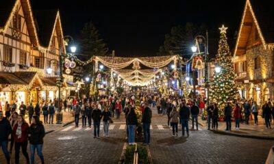 Parece cenário de filme, mas é no Brasil: a cidade da Serra Gaúcha que fica 88 dias iluminada e abre o Natal em outubro