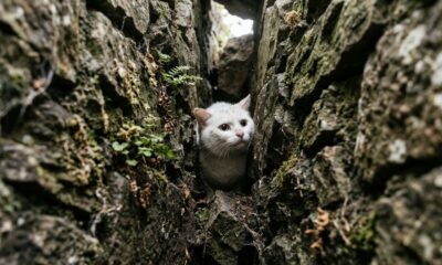 Equipes de resgate ouvem gritos desesperados vindos de paredes de pedra e ficam surpresas ao descobrir um animal preso em um espaço quase impossível de alcançar