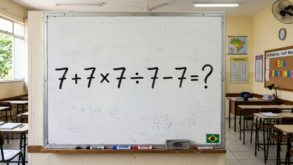 Só adultos que aprenderam essa regra na escola conseguem acertar 7 + 7 × 7 ÷ 7 − 7?