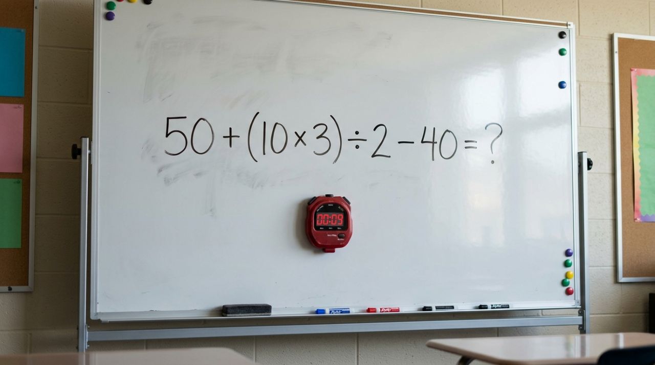 Você consegue resolver 50 + (10 × 3) ÷ 2 − 40 em apenas 9 segundos sem cair na armadilha da conta?
